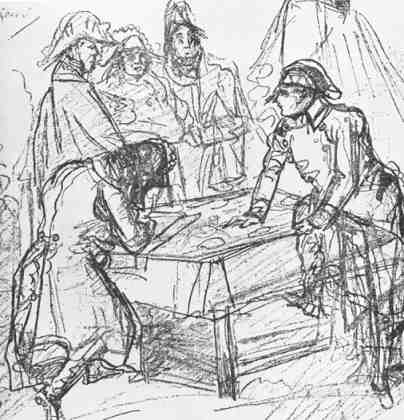 Napoleon und sein Stab (Zeichnung des Grenadier Pils)